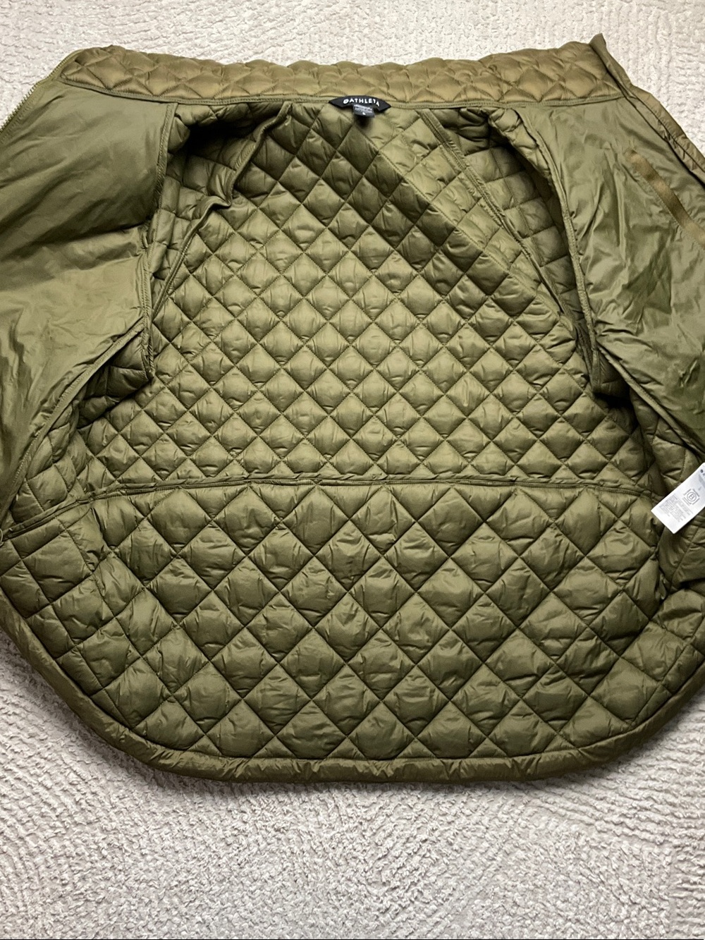 Athleta Olive Whisper Featherless Puffer Jacket Women’s Size Large - Picture 13 of 16